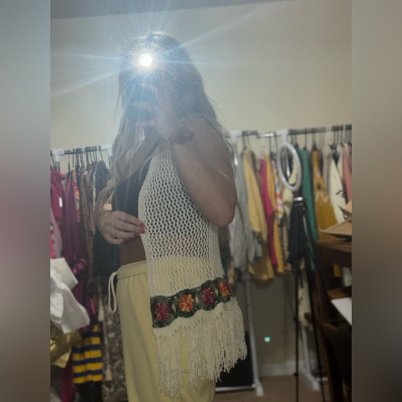 coin gypsy Sweaters - Floral Embroidered Cream Knit Cardigan